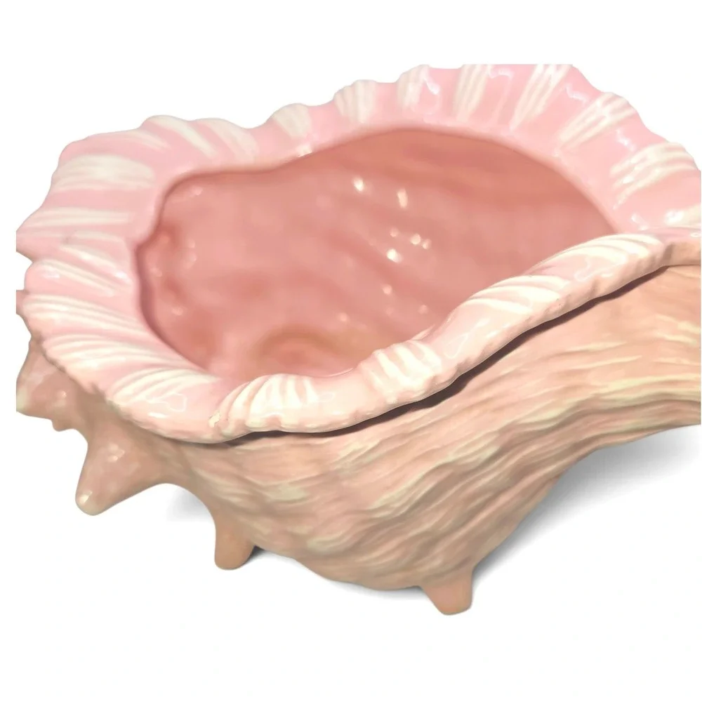 Vintage Atlantic Mold Pink Conch Shell Planter Ceramic 1970s Coastal Decor
